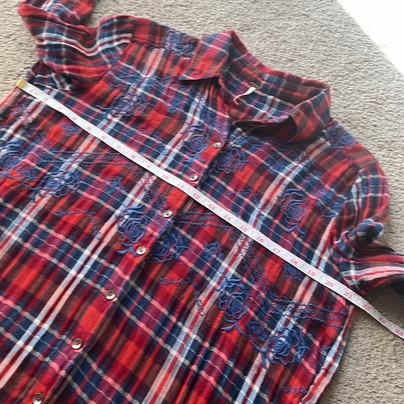 Free People Magical Plaid Buttondown Embroidered Flannel Top - Picture 10 of 11